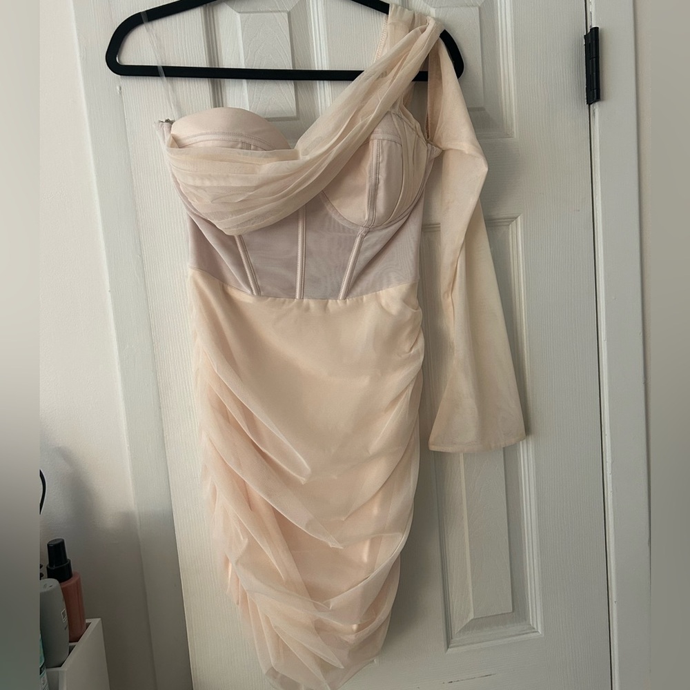 Oh Polly one sleeve dress in cream